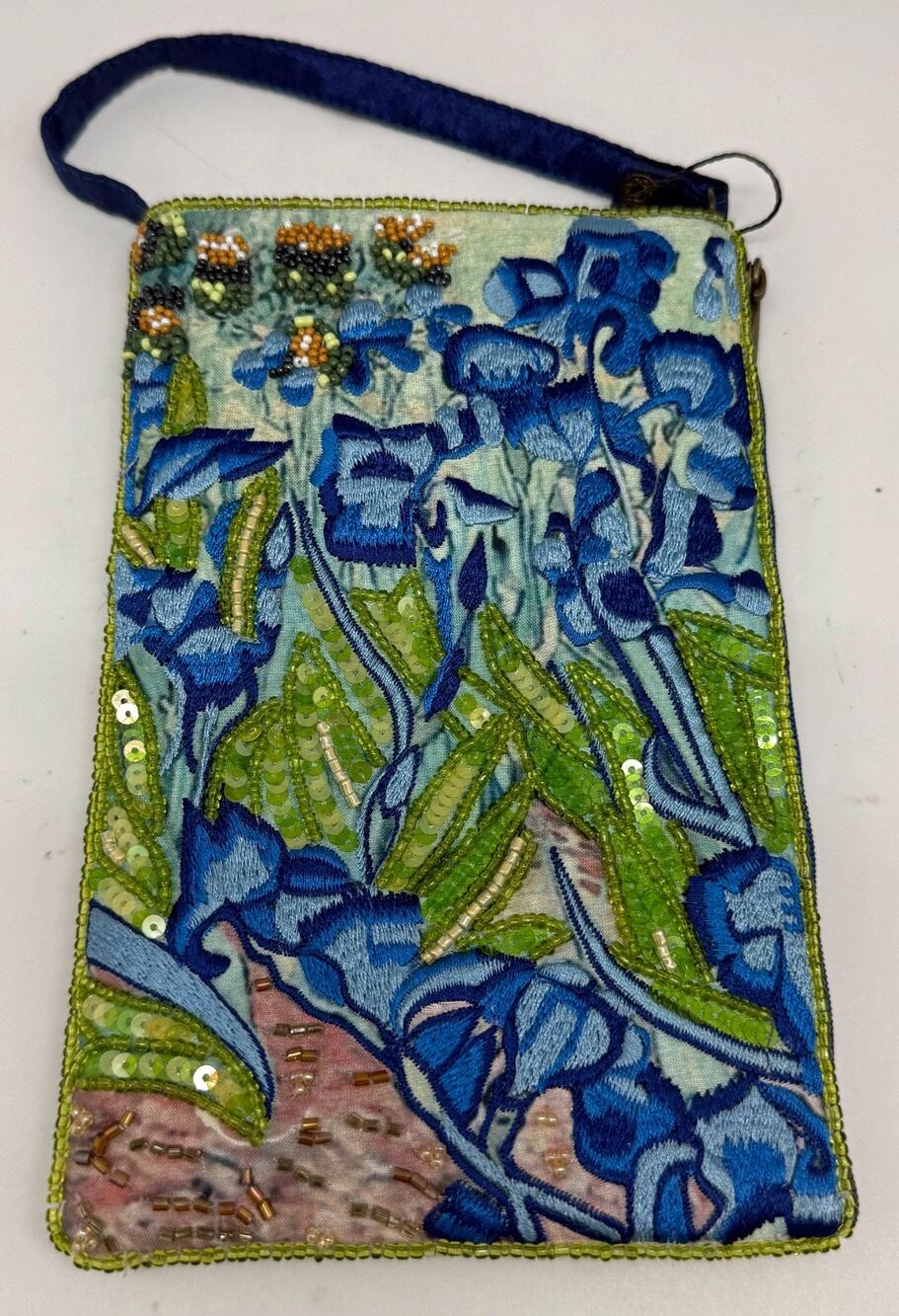 Bamboo Trading Company Beaded Club Bag Purse Shoulder Strap - Irises NWOT